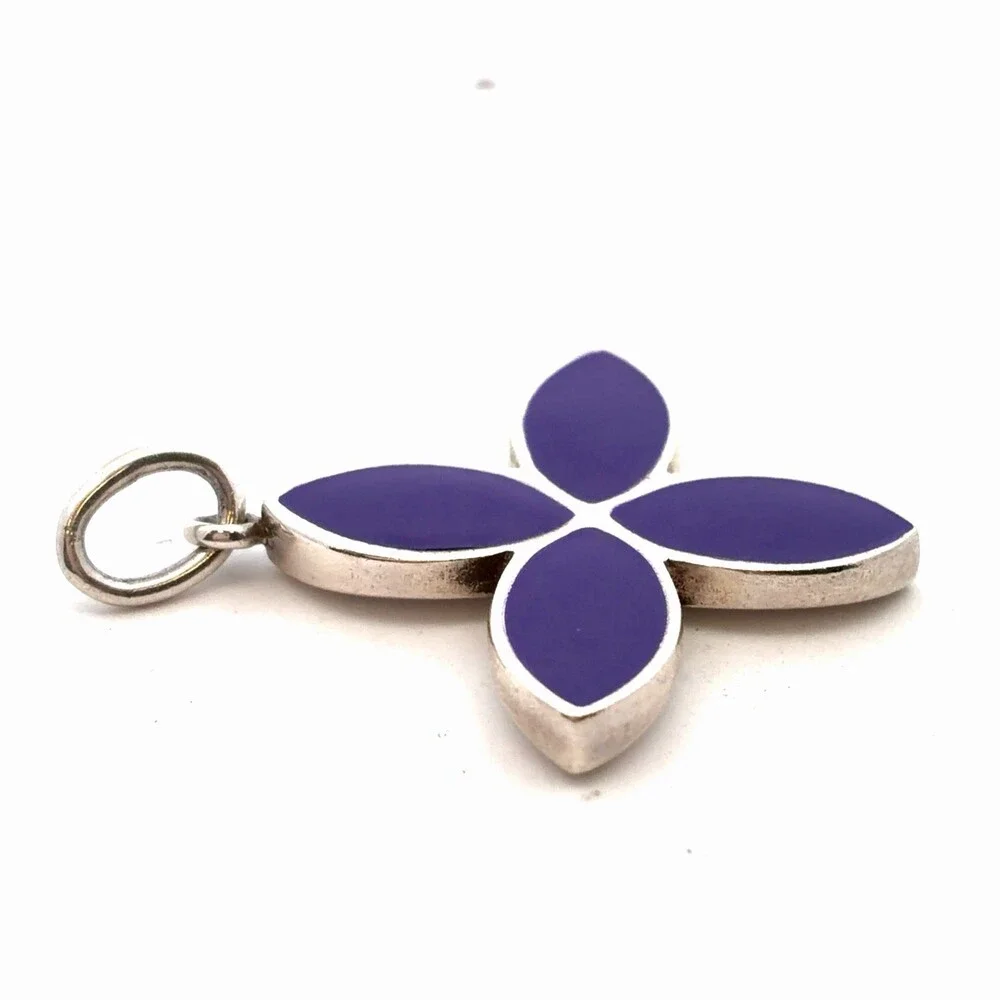 Authentic PANDORA 925 Sterling Silver Purple Enamel 390120 Dangle Flower Charm